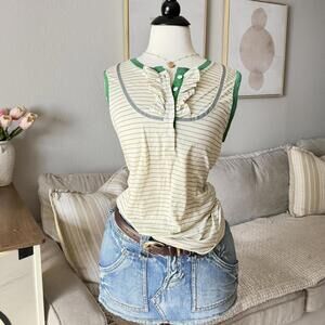 Dolce & Gabbana Green Stripe Ruffle Tank